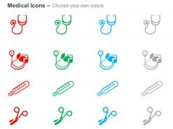 Stethoscope thermometer scissor blood pressure test ppt icons graphics