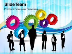 Stock gear powerpoint templates business team with gearswheels teamwork ppt slides