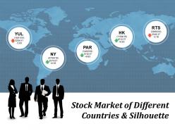 Stock market of different countries and silhouette