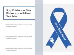Stop child abuse blue ribbon icon with hand templates