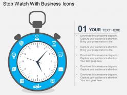 Stop watch with business icons flat powerpoint design