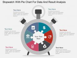 Stopwatch with pie chart for data and result analysis flat powerpoint design