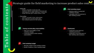 Strategic Guide For Field Marketing To Increase Product Sales Table Of Contents MKT SS Ideas Compatible