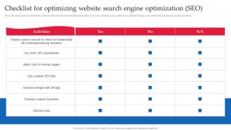 Strategic Guide Of Tourism Marketing Checklist For Optimizing Website Search Engine Optimization SEO MKT SS V