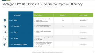 Strategic HRM Best Practices Checklist To Improve Efficiency
