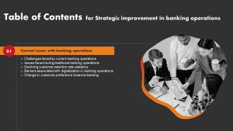 Strategic Improvement In Banking Operations For Table Of Contents
