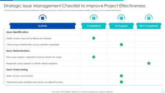 Strategic Issue Management Checklist To Improve Project Effectiveness