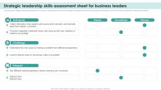 Strategic Leadership Skills Assessment Sheet Strategic Management Overview Process Models