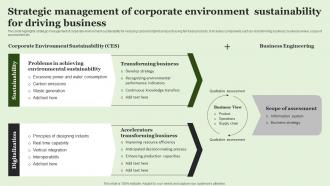 Strategic Management Of Corporate Environment Sustainability For Driving Business