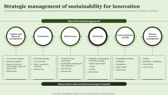 Strategic Management Of Sustainability For Innovation