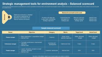 Strategic Management Tools For Environment Analysis Balanced Scorecard Strategic Management Guide