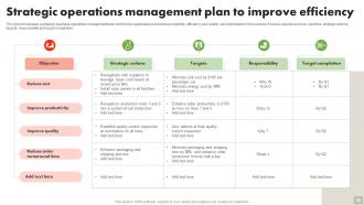 Strategic Operations Management Plan To Improve Efficiency