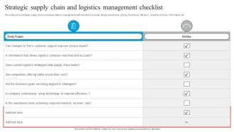 Strategic Supply Chain And Logistics Management Checklist