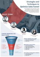 Strategies And Techniques To Optimize Sales Funnel Presentation Report Infographic PPT PDF Document