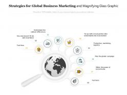 Strategies for global business marketing and magnifying glass graphic