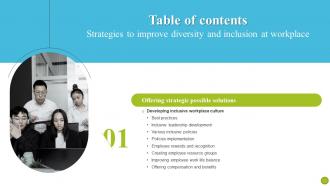 Strategies To Improve Diversity And Inclusion At Workplace Table Of Contents DTE SS