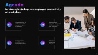 Strategies To Improve Employee Productivity At Workplace Powerpoint Presentation Slides Ideas Downloadable