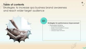 Strategies To Increase Spa Business Brand Awareness Table Of Contents And Reach Strategy SS V