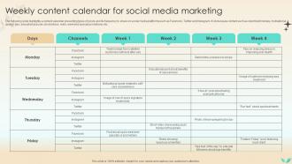 Strategies To Increase Spa Business Weekly Content Calendar For Social Media Marketing Strategy SS V