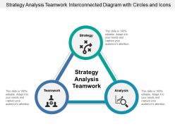 Strategy analysis teamwork interconnected diagram with circles and icons