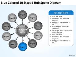 Strategy consulting business blue colored 10 staged hub spoke diagram powerpoint templates 0523