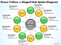 Strategy Consulting Business Green Yellow 10 Staged Hub Spoke Diagram Powerpoint Templates 0523