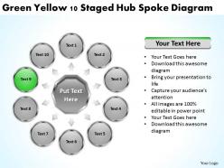 Strategy consulting business green yellow 10 staged hub spoke diagram powerpoint templates 0523