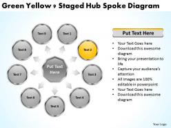 Strategy consulting business green yellow 9 staged hub spoke diagram powerpoint templates 0523