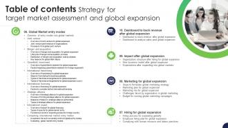 Strategy For Target Market Assessment And Global Expansion Table Of Contents