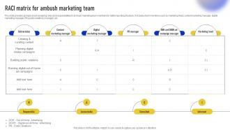 Streamlined Ambush Marketing Techniques Raci Matrix For Ambush Marketing Team MKT SS V