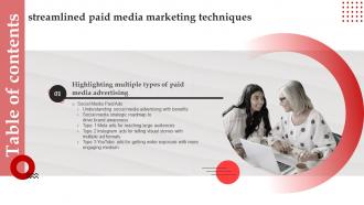 Streamlined Paid Media Marketing Techniques For Table Of Contents MKT SS V