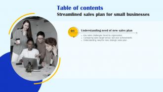 Streamlined Sales Plan For Small Businesses Table Of Contents Mkt Ss V