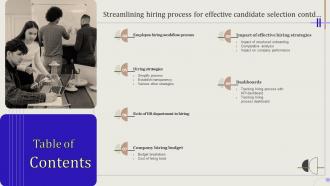 Streamlining Hiring Process For Effective Candidate Selection Table Of Contents Attractive Designed