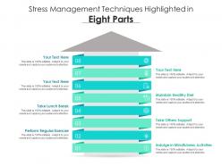 Stress management techniques highlighted in eight parts