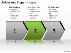 Strides and steps 3 stages shown by connected arrows side by side powerpoint templates 0712