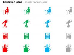 Student with laptop telescope calculator stationery ppt icons graphics