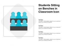 Students sitting on benches in classroom icon