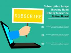 Subscription image showing hand holding subscribe button board