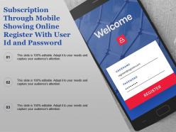 Subscription through mobile showing online register with user id and password