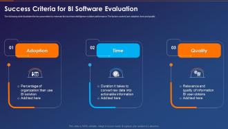 Success Criteria For Bi Software Evaluation Business Intelligence Transformation Toolkit