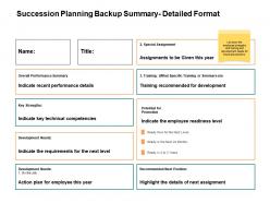 Succession Planning Backup Summary Detailed Format Ppt Powerpoint Presentation Ideas Vector