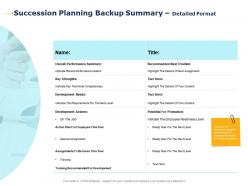 Succession planning backup summary detailed format recommended next position ppt slides