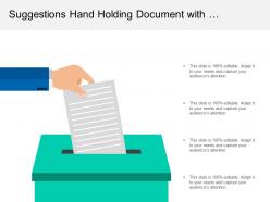 Suggestions hand holding document with recommendation improvement
