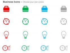 Suitcase clock bulb flow chart ppt icons graphics