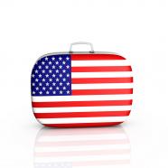 Suitcase with american flag design stock photo