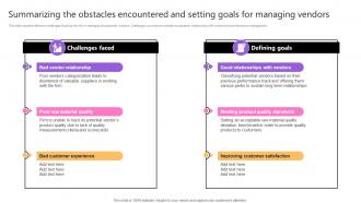 Summarizing The Obstacles Encountered And Setting Taking Supply Chain Performance Strategy SS V