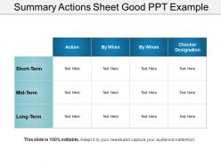 Summary Actions Sheet Good Ppt Example