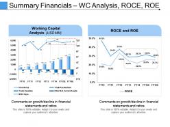 Summary financials wc analysis roce roe ppt icon