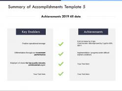Summary of accomplishments template investment performance d274 ppt powerpoint presentation