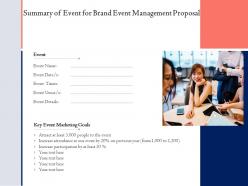 Summary of event for brand event management proposal ppt powerpoint ideas